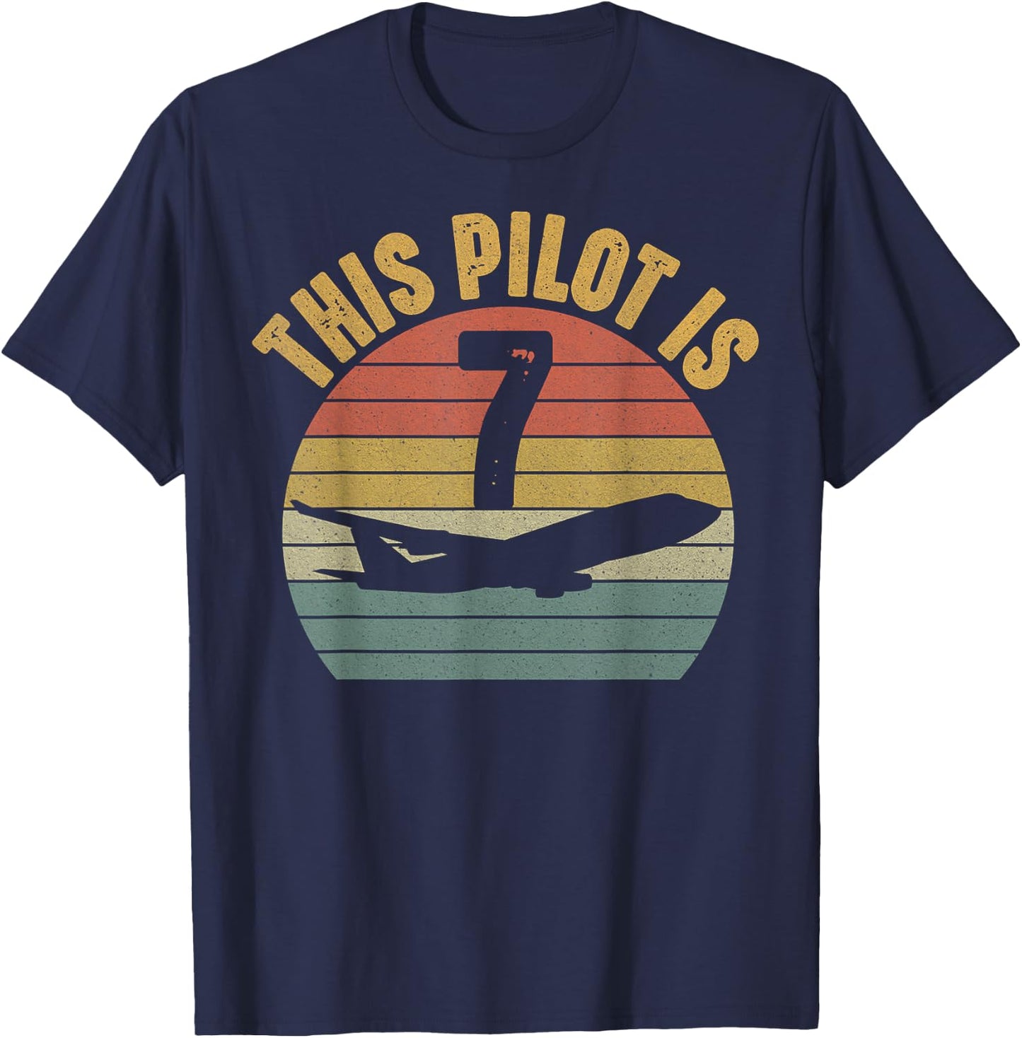 7 Year Old Airplane Pilot 7th Birthday Aviation T-Shirt - T-Shirt | Navy