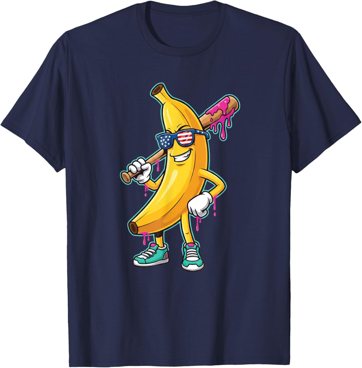 Funny Banana Drip Strong American Flag Kids Youth Boys Girls T-Shirt - T-Shirt | Navy