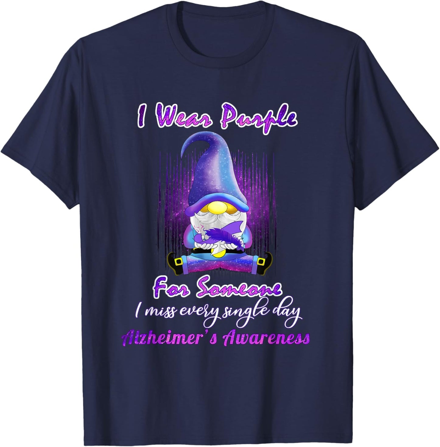 Alzheimer's Awareness Products I Wear Purple Ribbon Gnome T-Shirt - T-Shirt | Navy