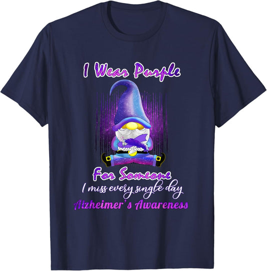 Alzheimer's Awareness Products I Wear Purple Ribbon Gnome T-Shirt - T-Shirt | Navy