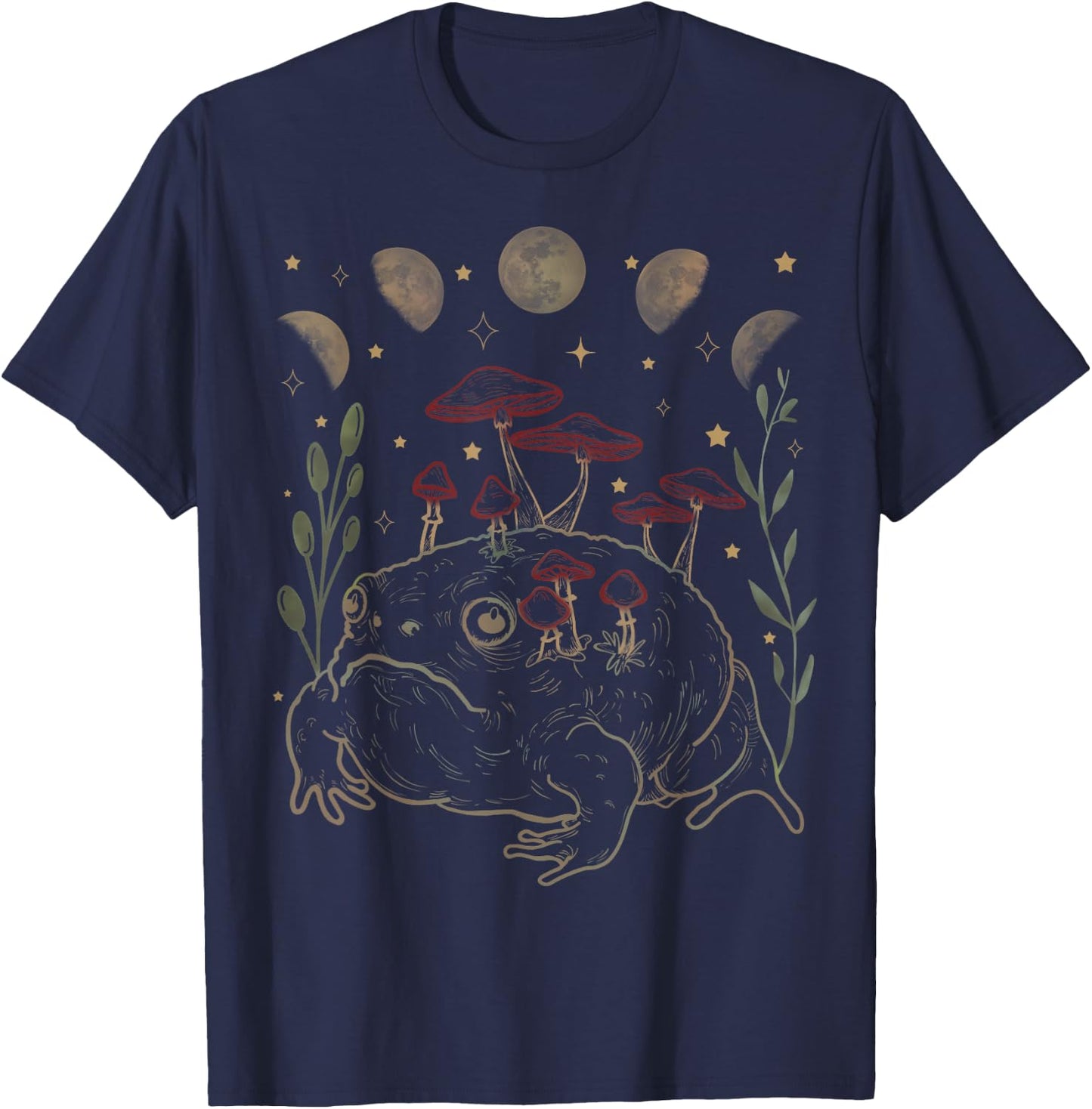 Dark Academia Moon Witchy Goblincore Aesthetic Frog T-Shirt - T-Shirt | Navy