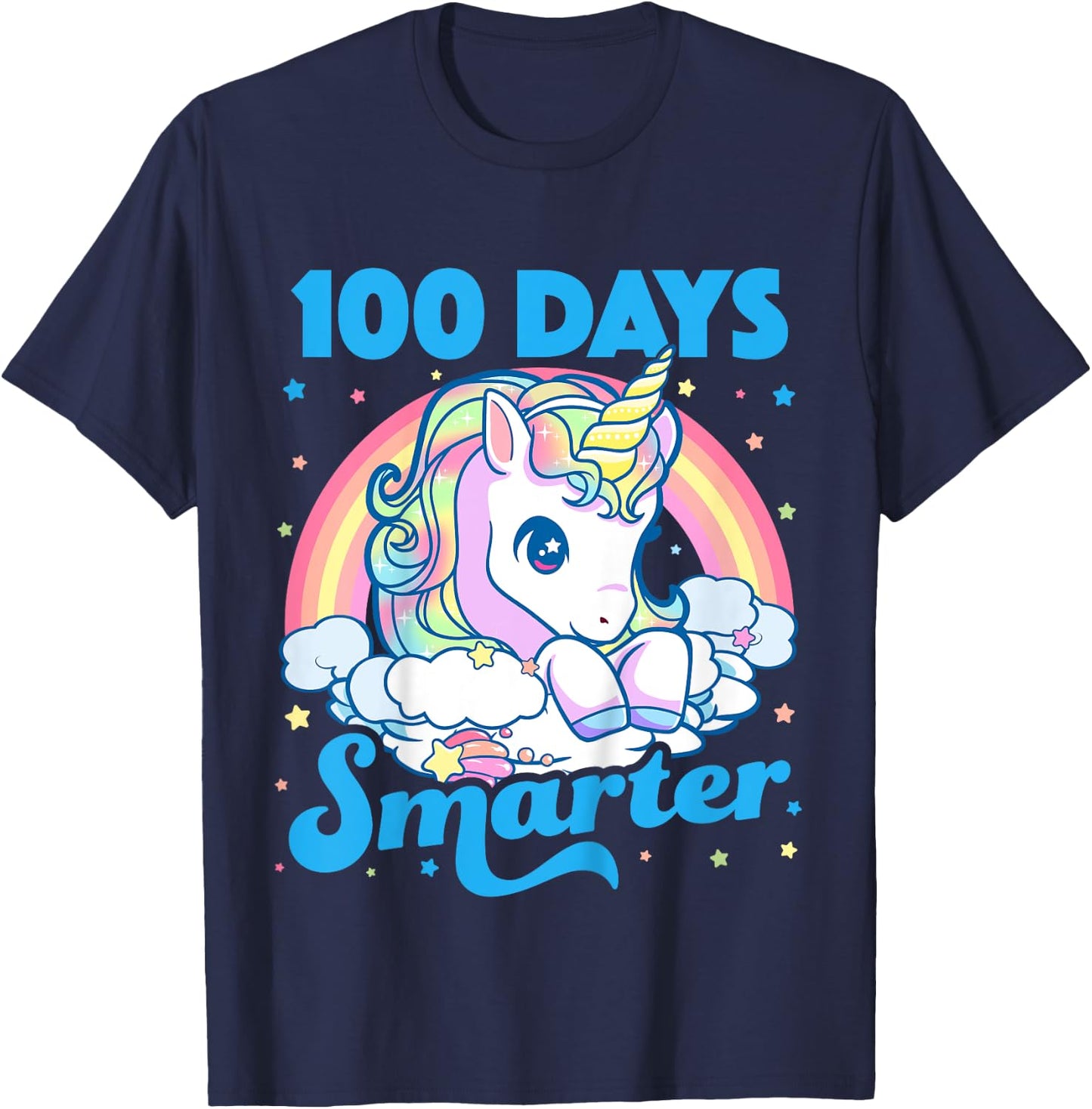 Kids 100 Days Smarter Unicorn Girls Teacher 100th Day of School T-Shirt - T-Shirt | Navy