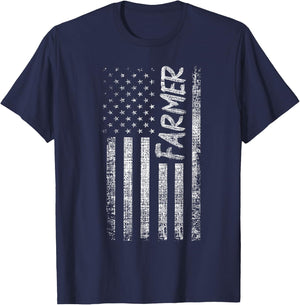 American USA Flag Farmer Rancher Farming T-Shirt - T-Shirt | Navy