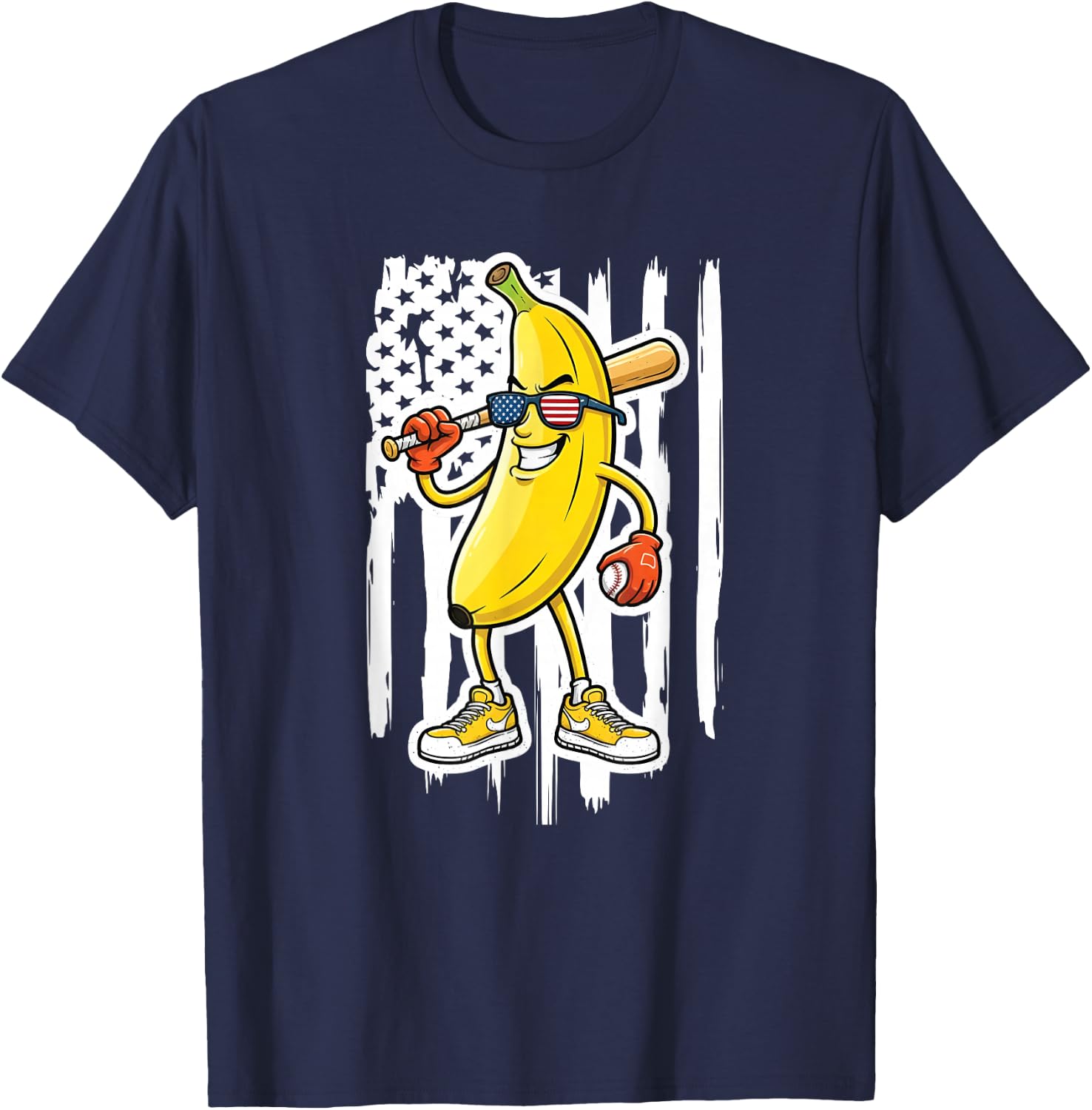 Funny Banana Drip Strong American Flag Kids Youth Boys Girls T-Shirt - T-Shirt | Navy