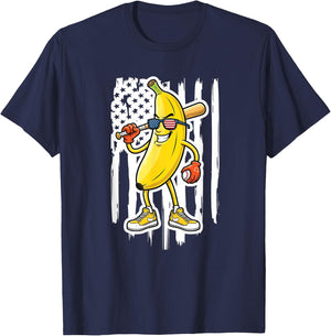 Funny Banana Drip Strong American Flag Kids Youth Boys Girls T-Shirt - T-Shirt | Navy