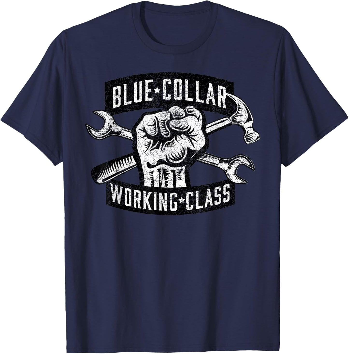 Blue Collar Working Class Dirty Hands Mechanic Tools T-Shirt - T-Shirt | Navy