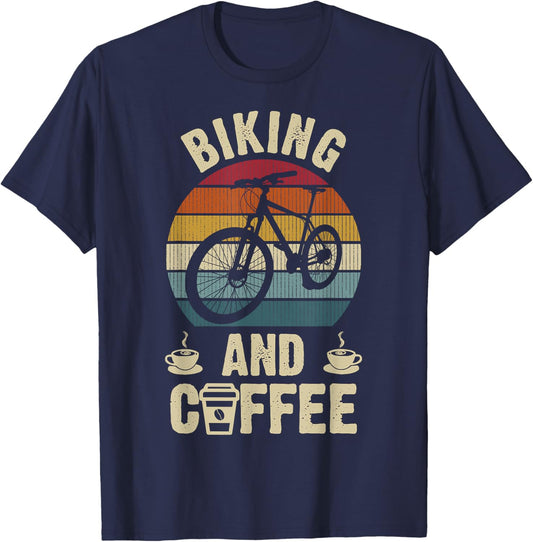 I like Biking & Coffee Funny vintage Sports lover Bicycle T-Shirt - T-Shirt | Navy