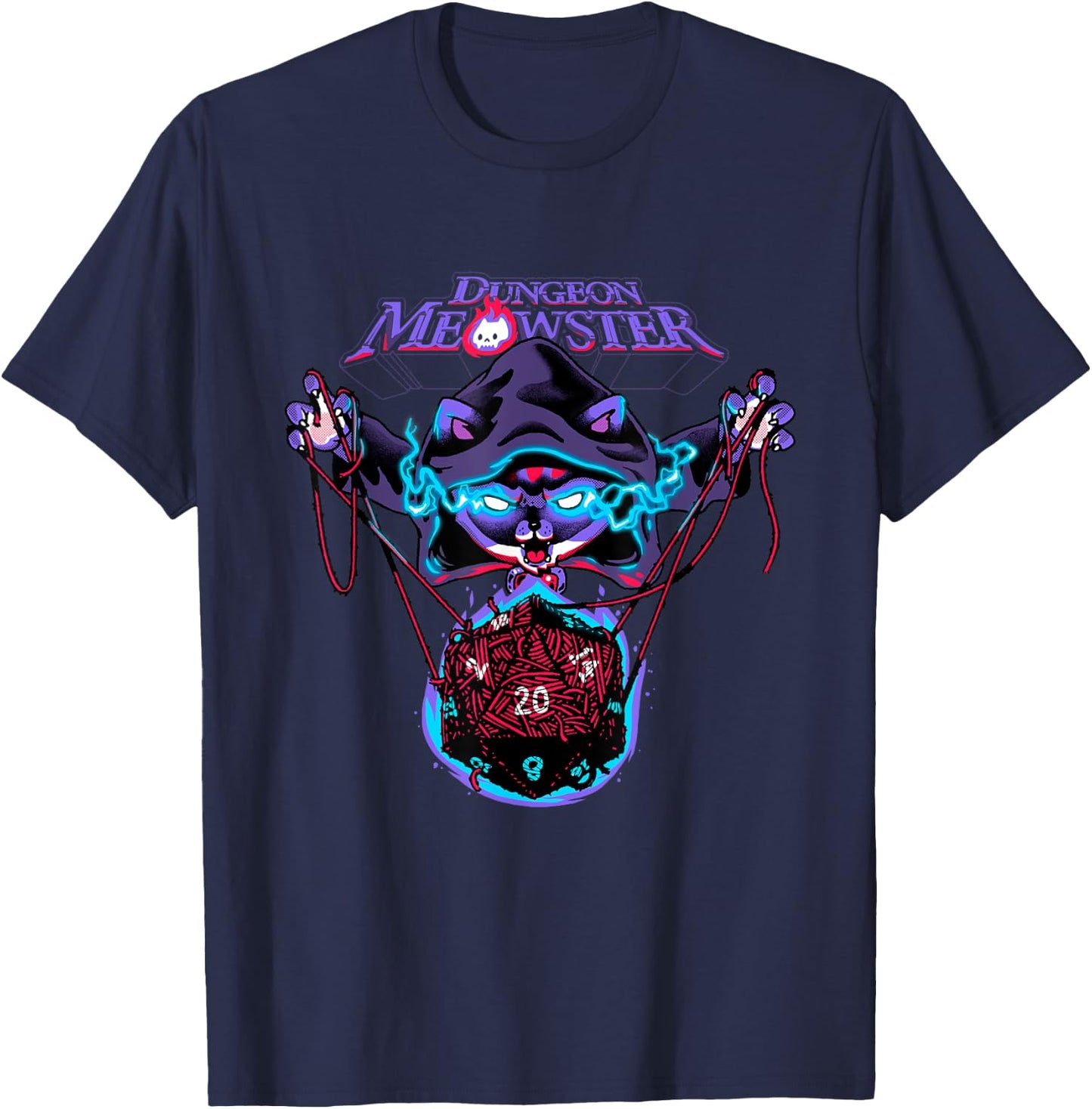 Dungeon Meowster Funny Nerdy Gamer Cat D20 Tabletop RPG T-Shirt - T-Shirt | Navy