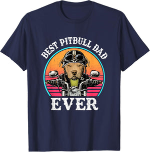Best Pitbull Dad Ever Funny Motorcycle Fathers Day T-Shirt - T-Shirt | Navy