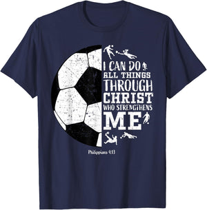 Philippians 4:13 Soccer Clothes Kids Christian Bible Verse T-Shirt - T-Shirt | Navy