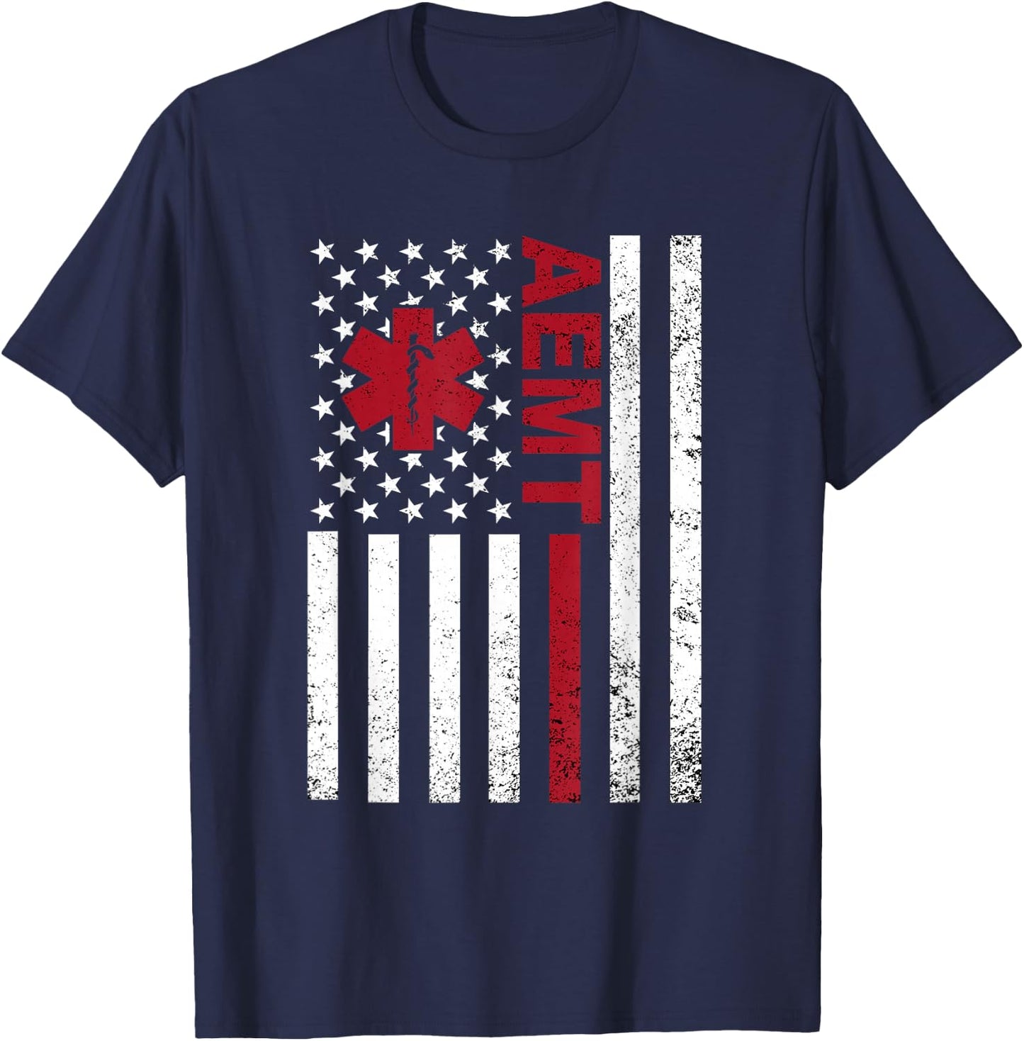 AEMT Advanced Emergency Medical Technician USA Flag T-Shirt - T-Shirt | Navy