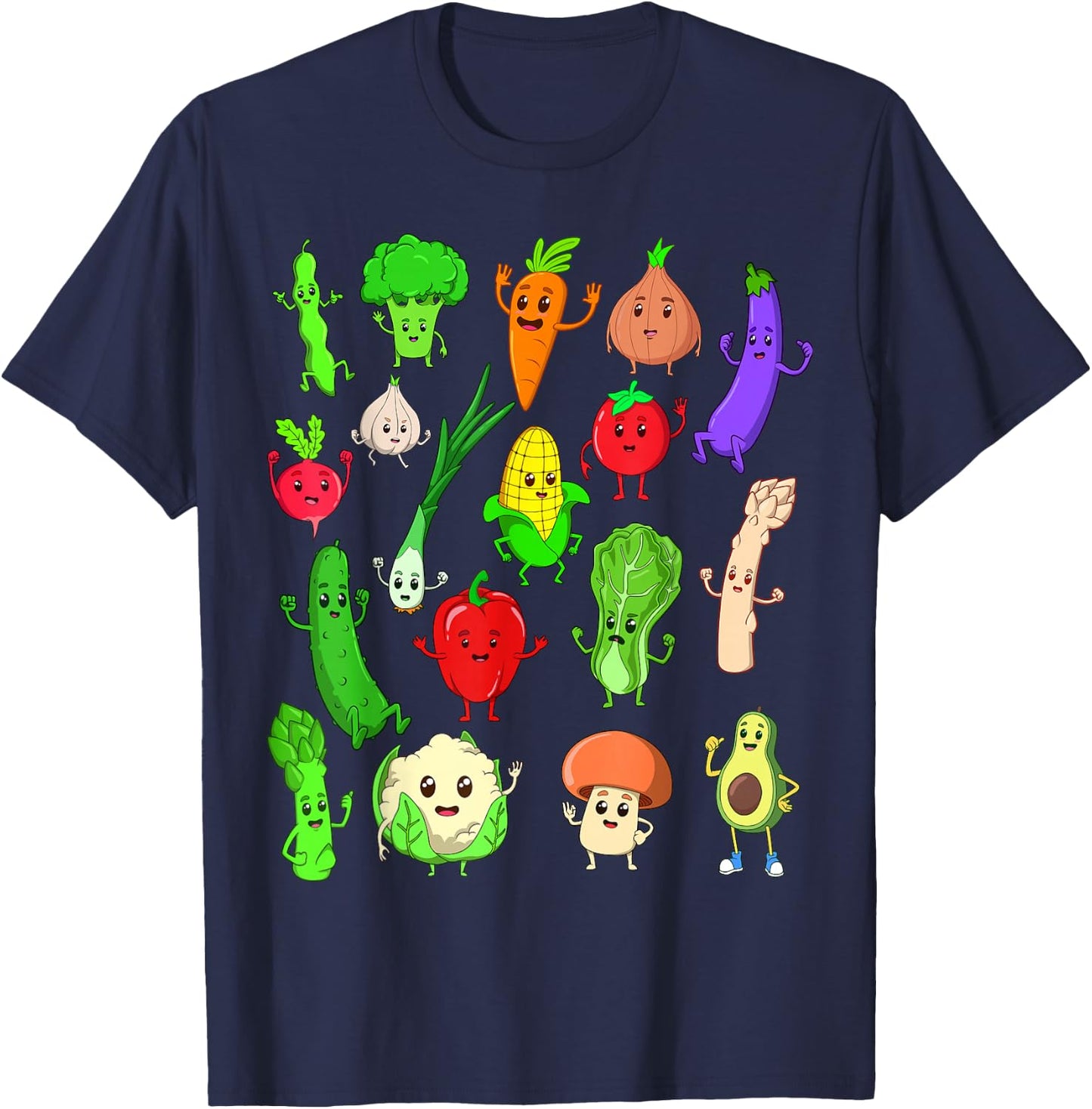 Comic Kawaii Vegetables T-Shirt - T-Shirt | Navy