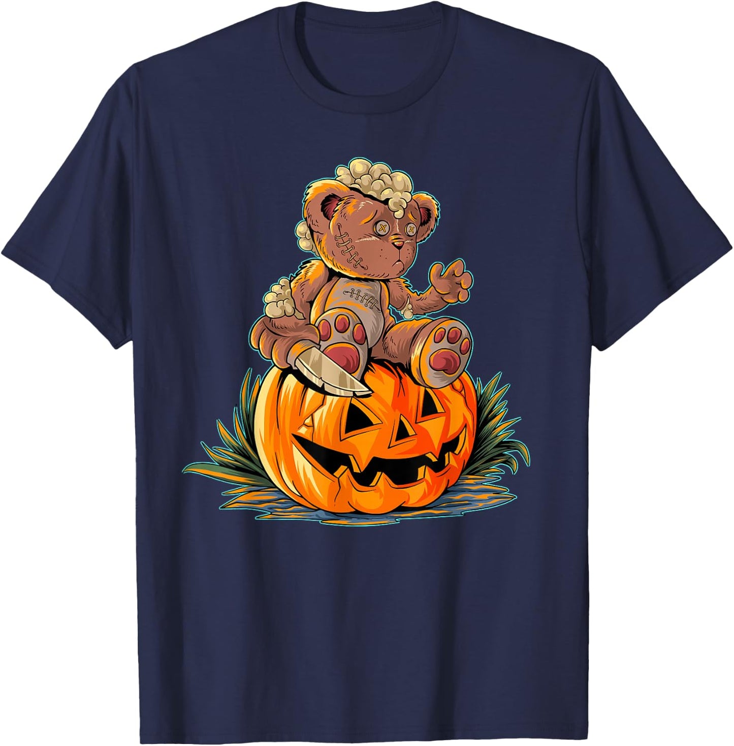 Halloween Spooky Teddy Bear, Pumpkin T-Shirt - T-Shirt | Navy