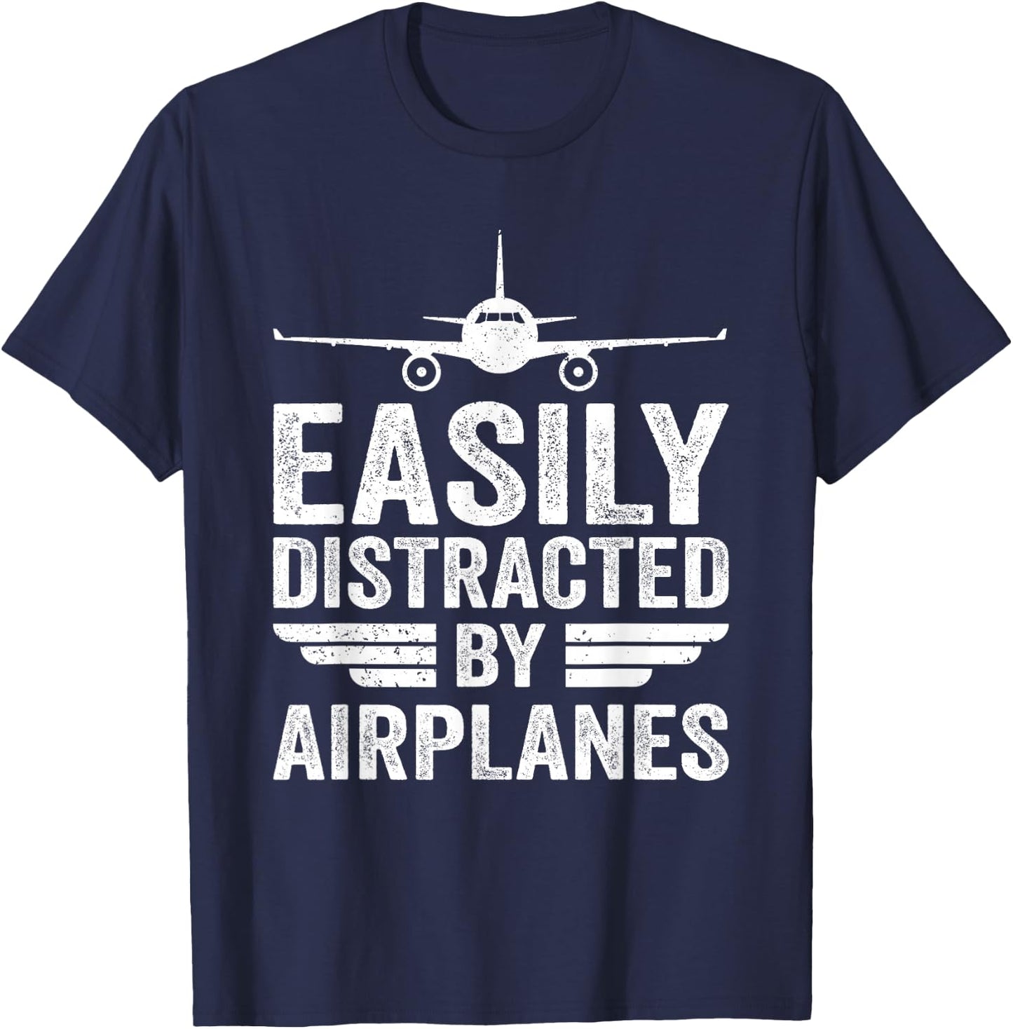 Easily Distracted By Airplanes Funny Aviation Pilot Airplane T-Shirt - T-Shirt | Navy