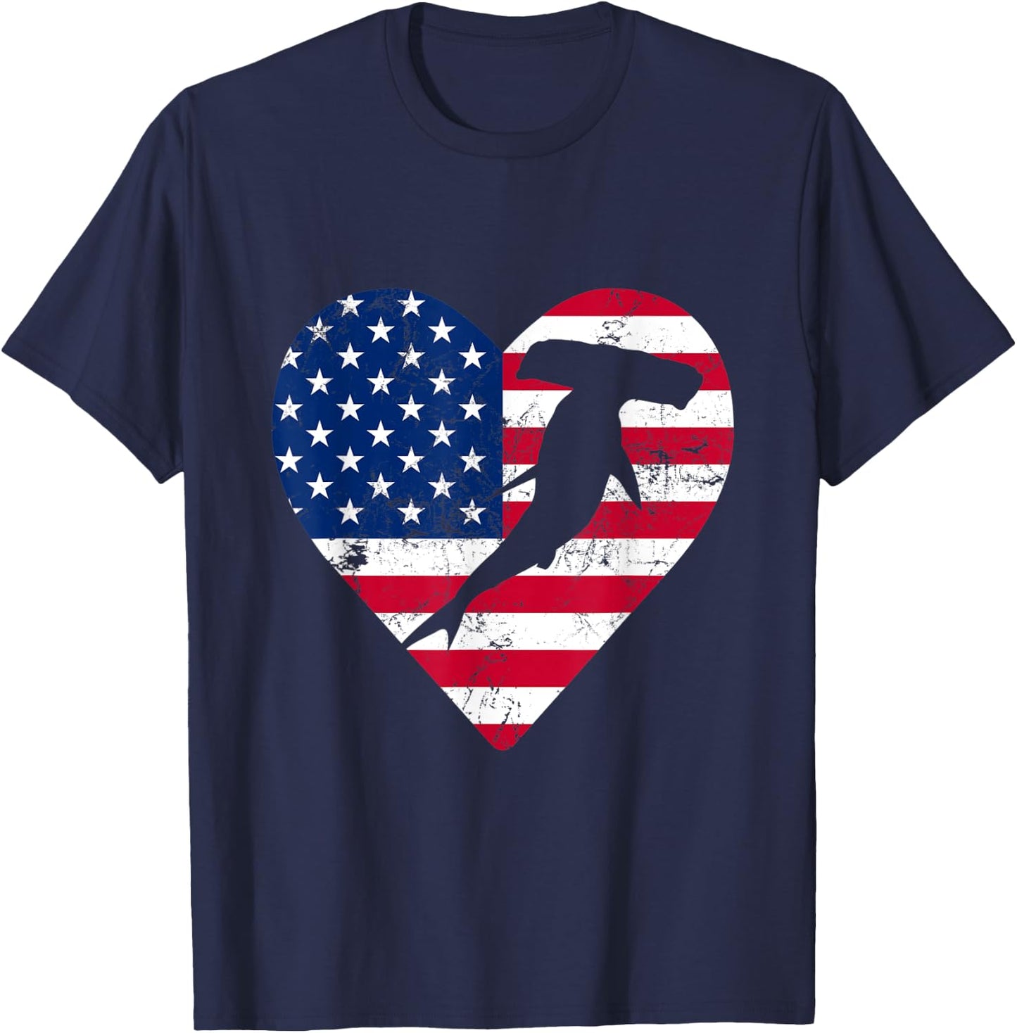 Patriotic Hammerhead Shark American Flag 4th Of July Women Kids Men T-Shirt - T-Shirt | Navy