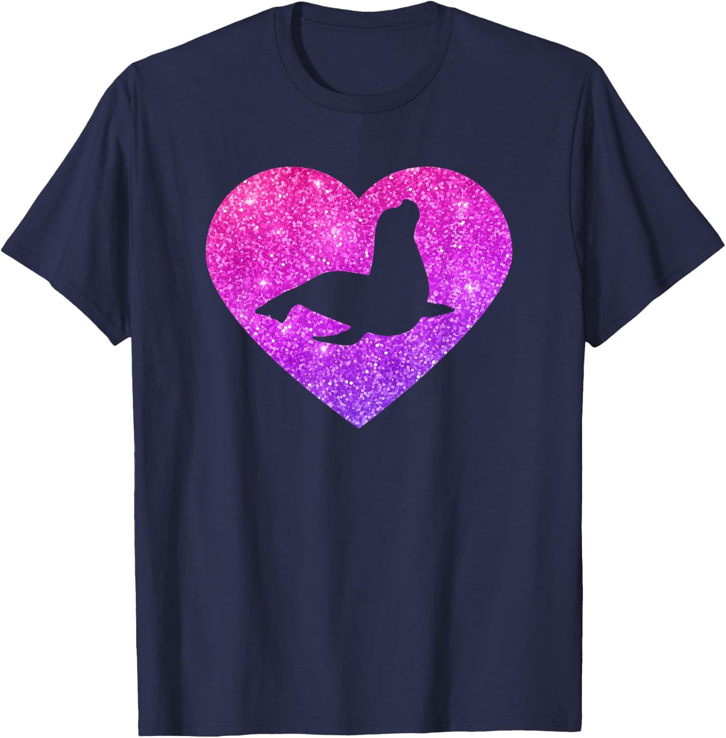 Cute Sea Lion Heart Gift Girls Teens And Women T-Shirt - T-Shirt | Navy