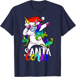 Santacorn Dabbing Unicorn Boys Girls Women Xmas Pajamas T-Shirt - T-Shirt | Navy