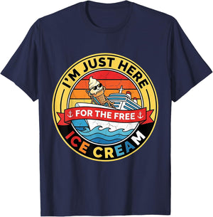 I'm Just Here for The Free Ice Cream Vintage Cruise Funny T-Shirt - T-Shirt | Navy