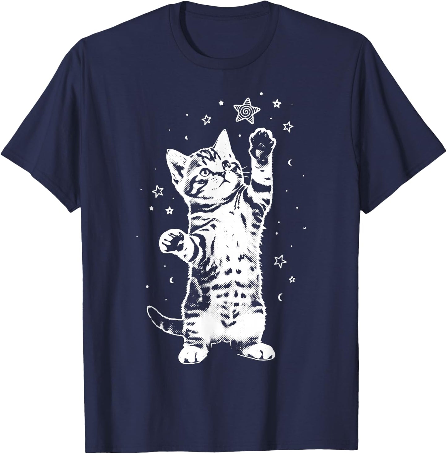 Cat Stars 2000s Aesthetic Vintage T-Shirt - T-Shirt | Navy