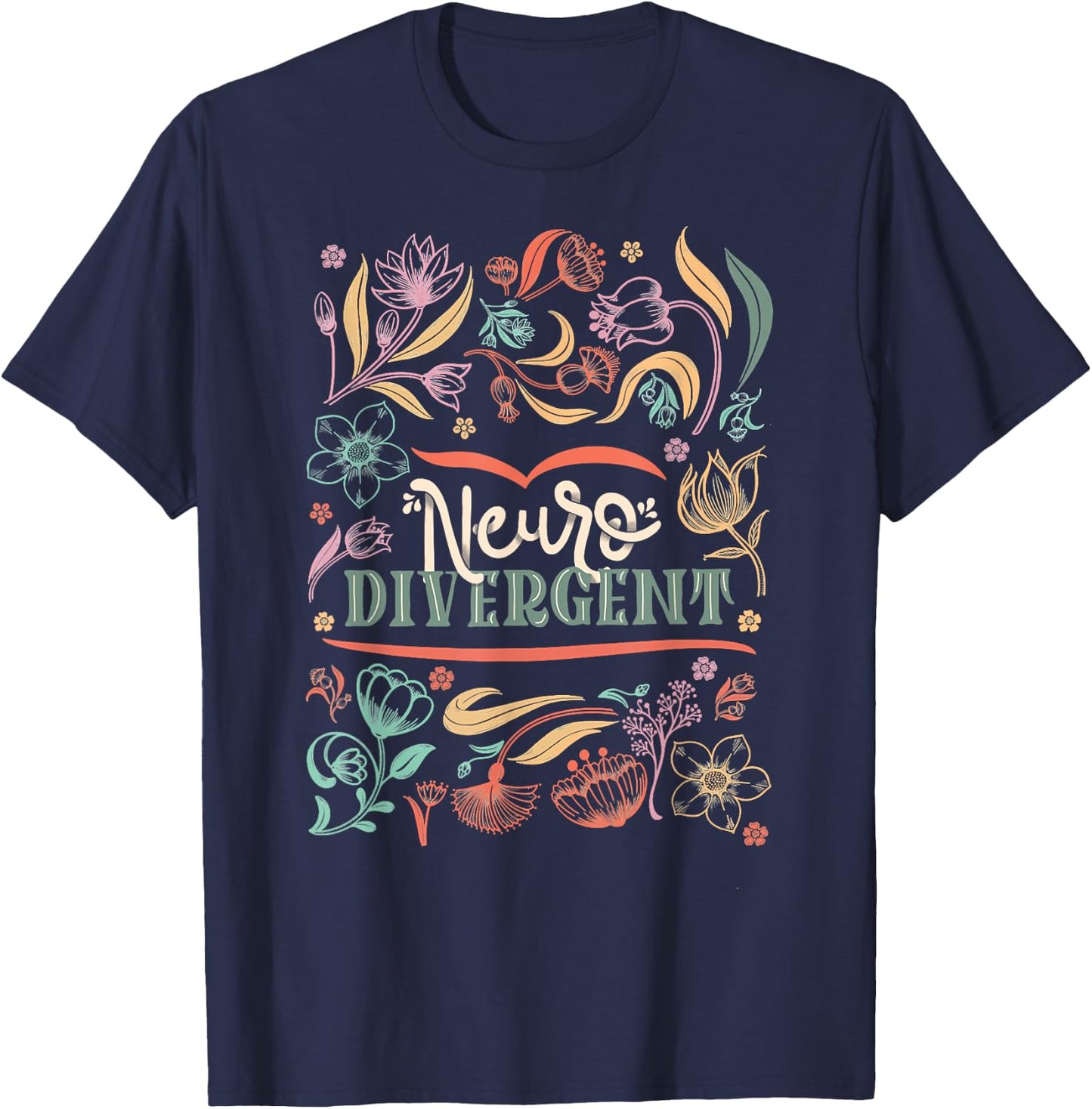 floral Neurodivergent Autism Awareness T-Shirt - T-Shirt | Navy