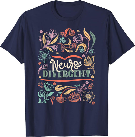 floral Neurodivergent Autism Awareness T-Shirt - T-Shirt | Navy
