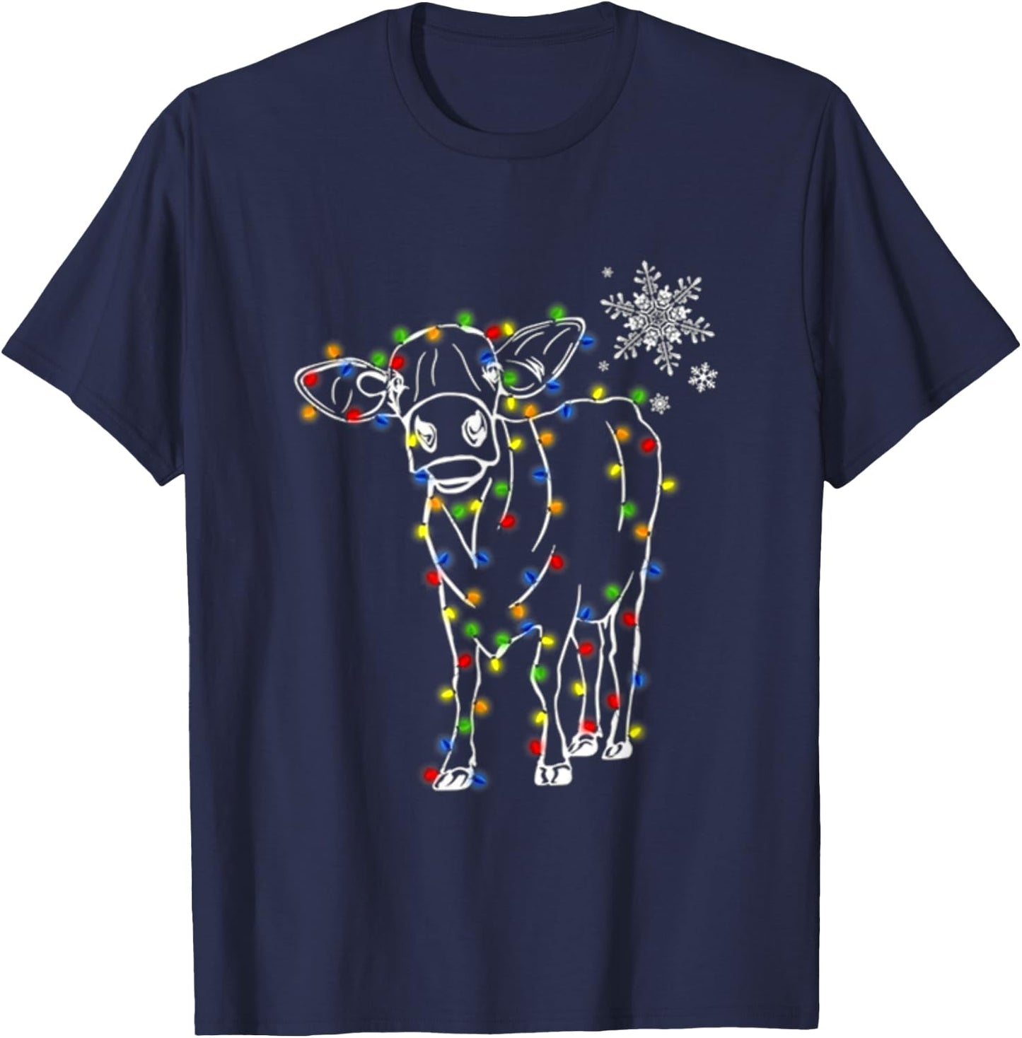 Cow Christmas Light Tree Cow Xmas Snow Lover T-Shirt - T-Shirt | Navy