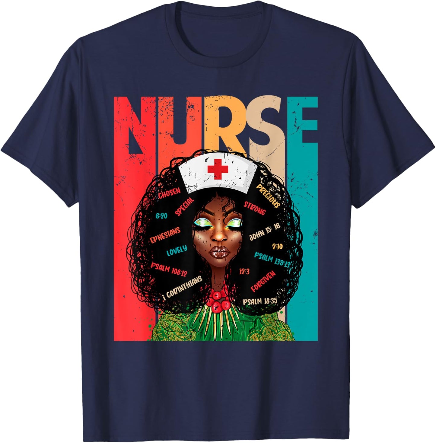 Retro Vintage Style Black Nurse Afro American Melanin Nurse T-Shirt - T-Shirt | Navy