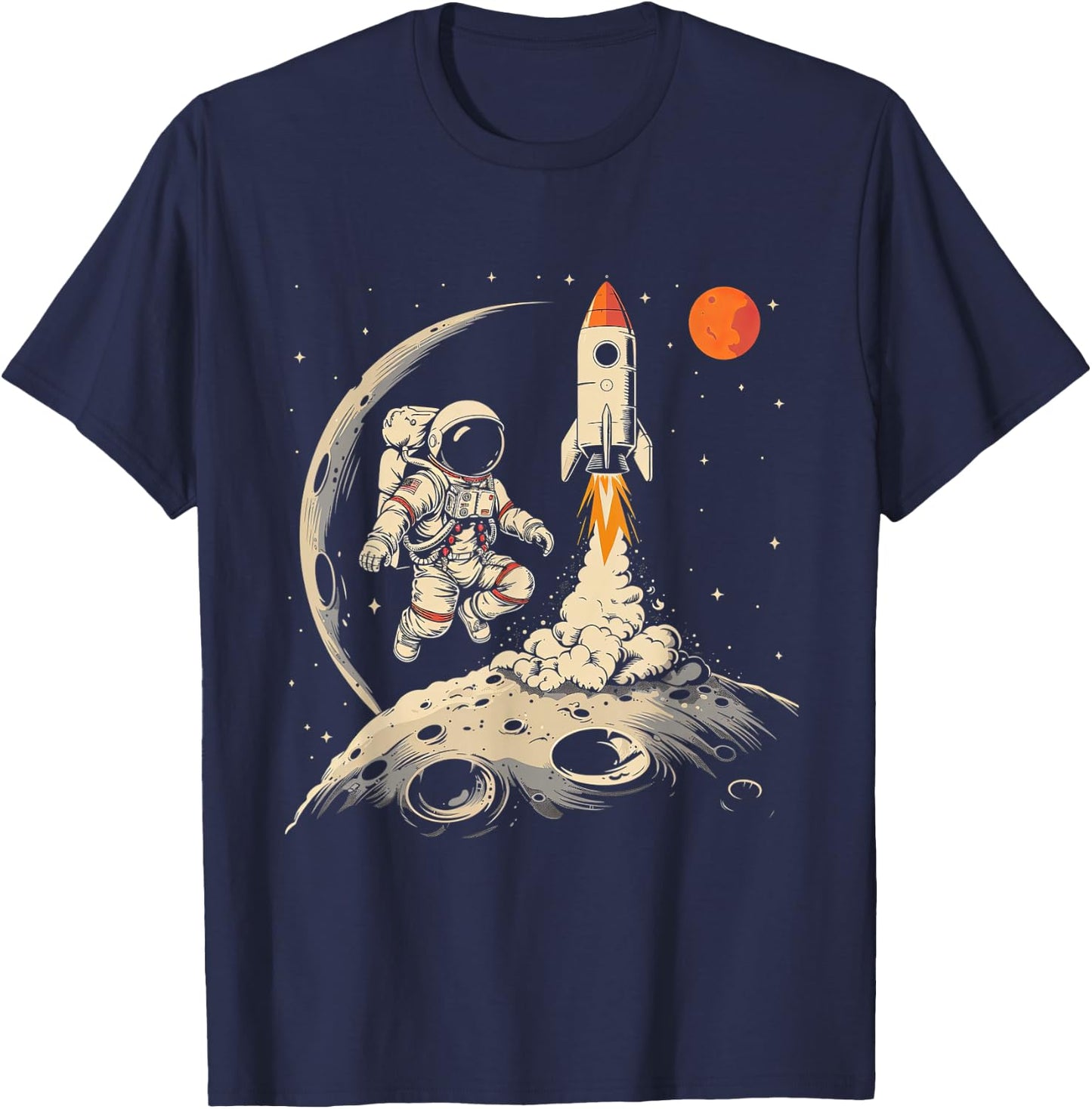 Space Rocket Astronaut with Planets and Moon Spaceship Kids T-Shirt - T-Shirt | Navy