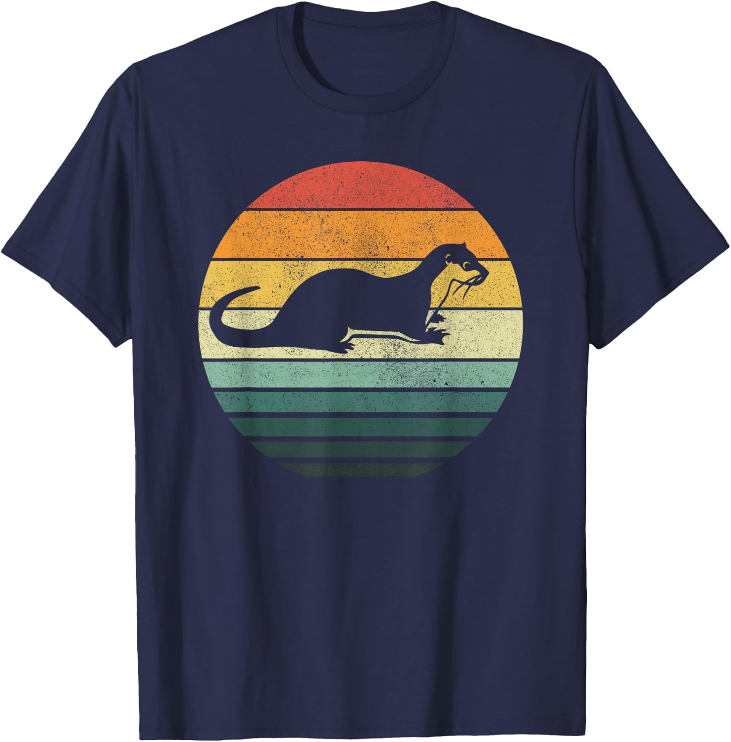 Sea Otter Animal Sunset Retro Vintage 70s Nature Lovers T-Shirt - T-Shirt | Navy