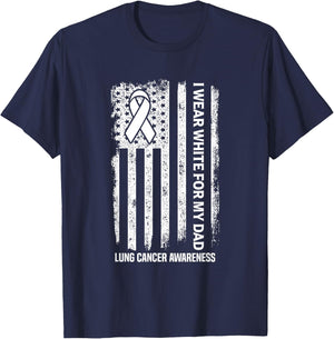 I Wear white for my Dad White Ribbon Lung Cancer Awareness T-Shirt - T-Shirt | Navy