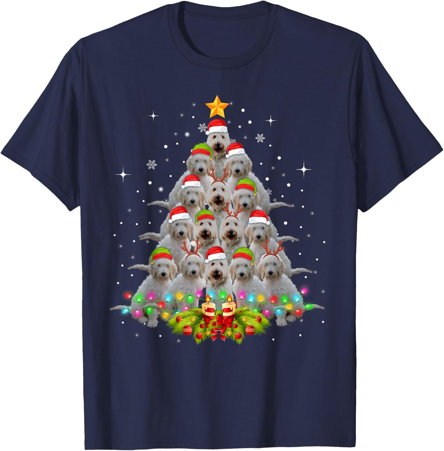 Goldendoodle Dog Tree Christmas Sweater Xmas Pet Dogs Gifts Women Kids T-Shirt - T-Shirt | Navy