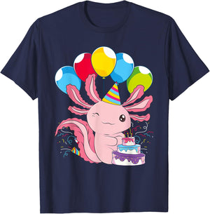 Kids Birthday Party Cake Pet Animal Amphibian Axolotl T-Shirt - T-Shirt | Navy