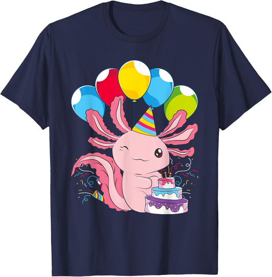 Kids Birthday Party Cake Pet Animal Amphibian Axolotl T-Shirt - T-Shirt | Navy