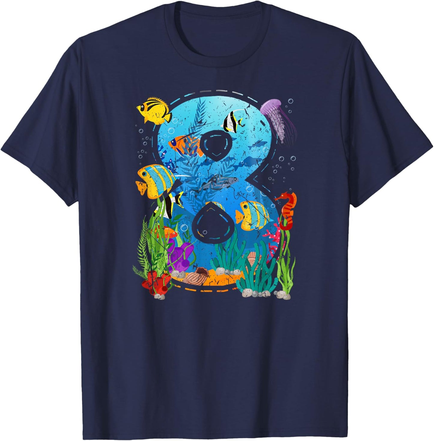 8 Year Old Boy Ocean Aquarium 8th Birthday Party Sea Animal T-Shirt - T-Shirt | Navy