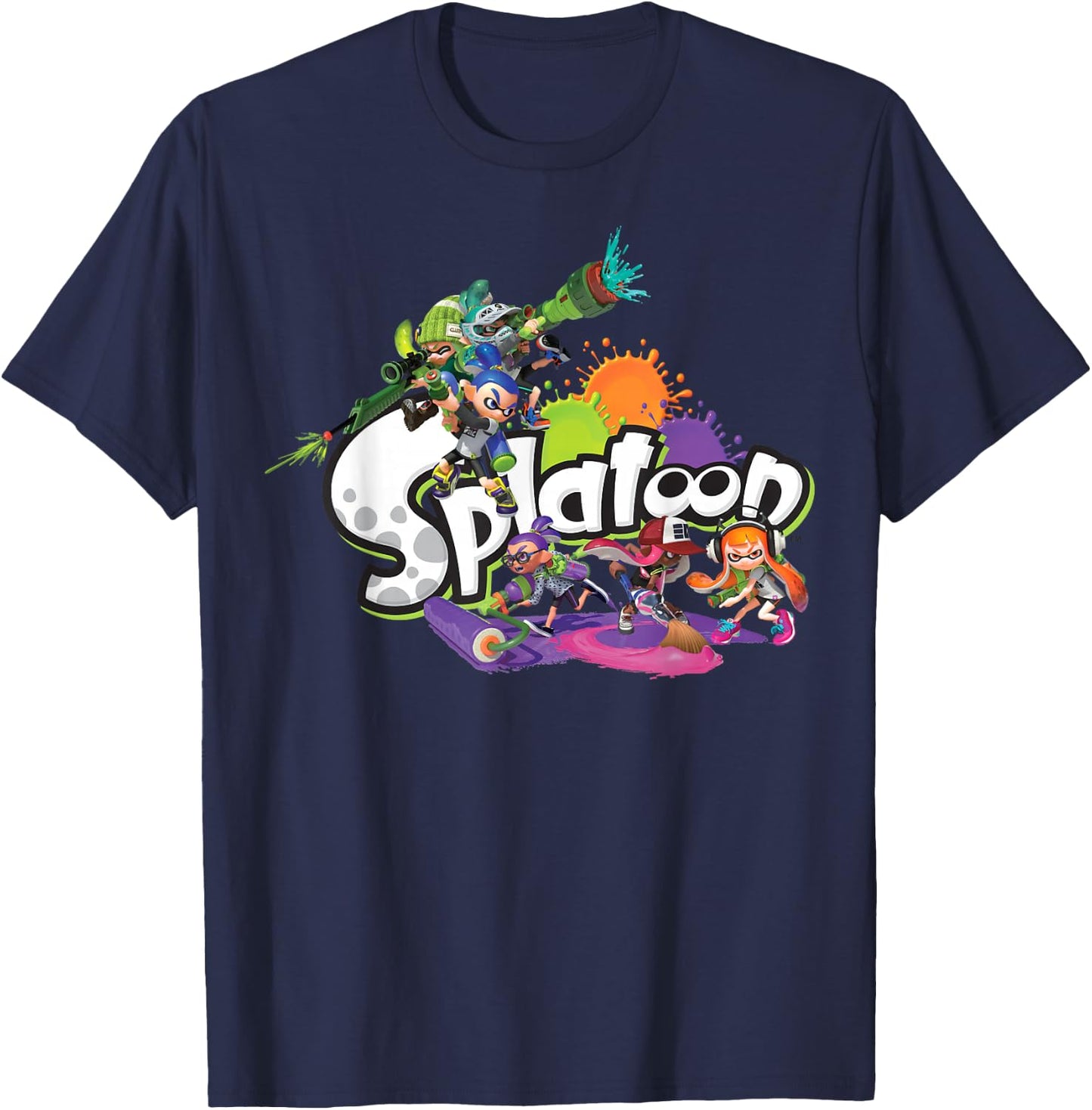Splatoon Logo Teams Splatter Group Shot T-Shirt - T-Shirt | Navy