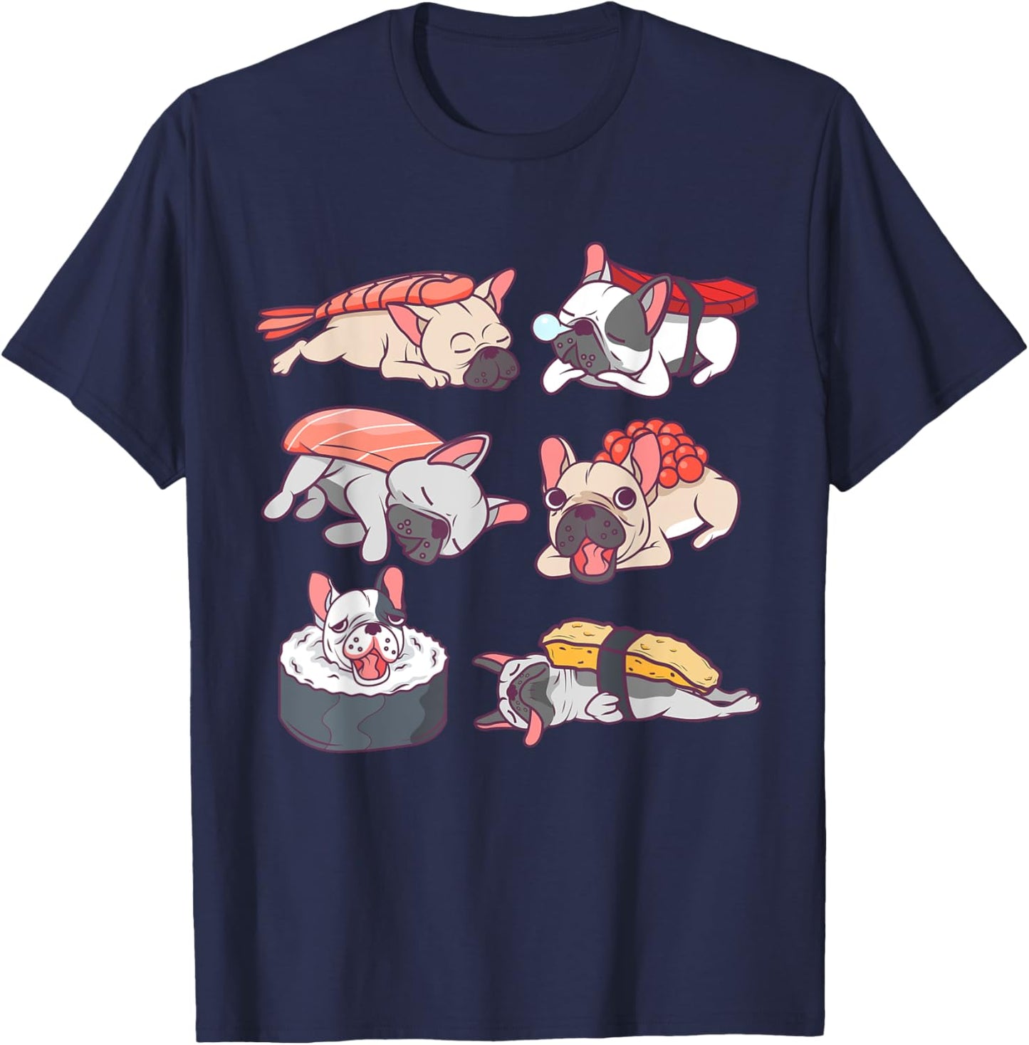Funny French Bulldog Japan Sushi Lover Gift Men Women Kids T-Shirt - T-Shirt | Navy
