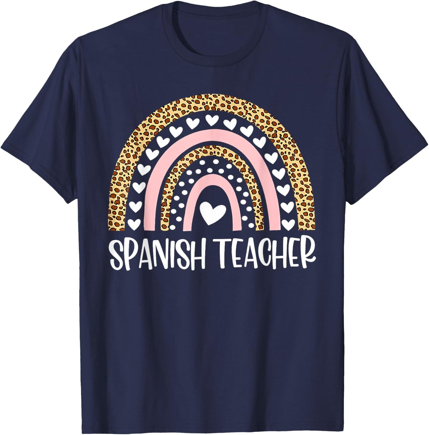 Spanish teacher leopard rainbow T-Shirt - T-Shirt | Navy