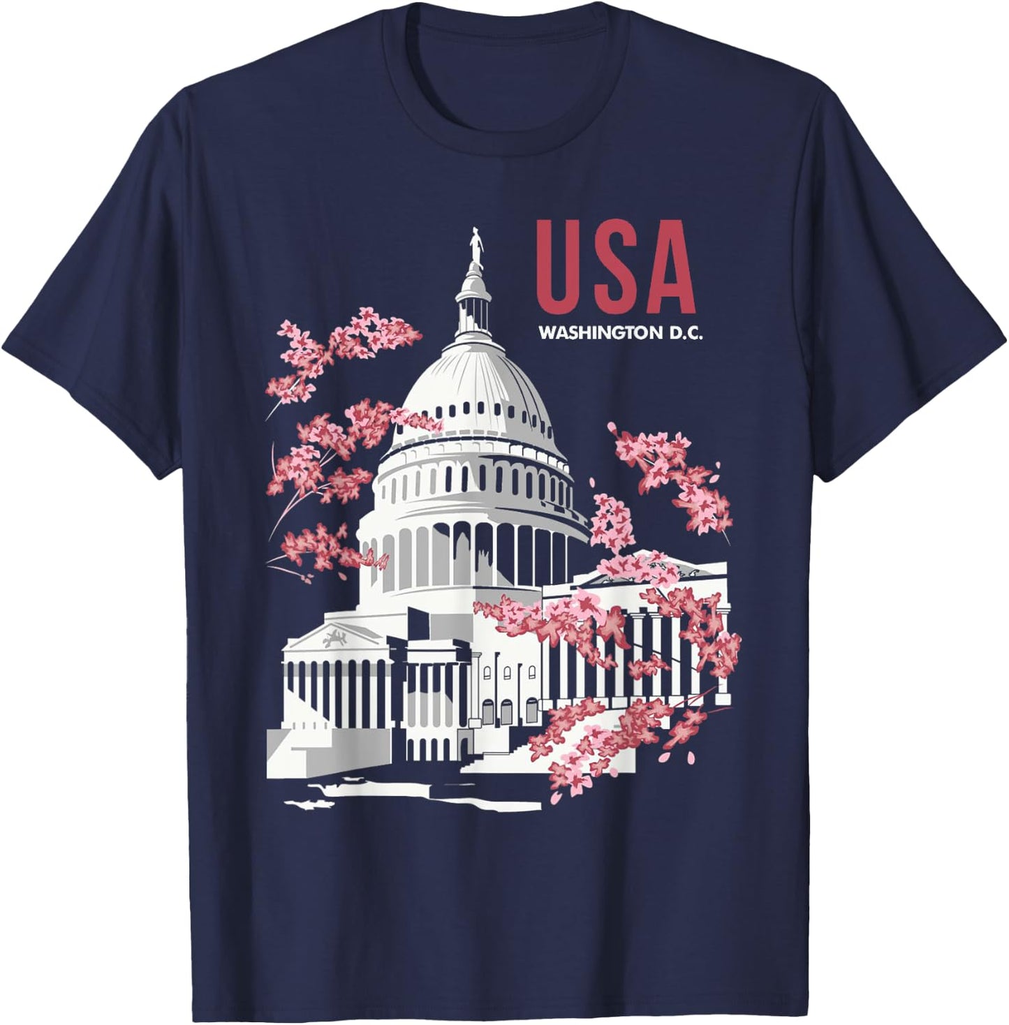 US Capitol Building Washington DC Cherry Blossoms T-Shirt - T-Shirt | Navy
