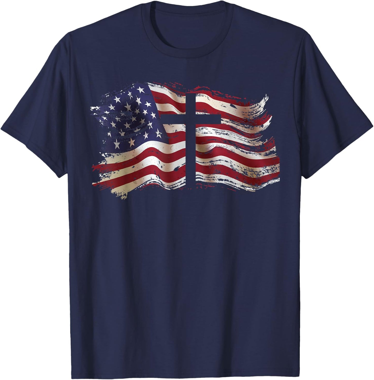 American Flag Cross for Patriotic USA Christians God Faith T-Shirt - T-Shirt | Navy