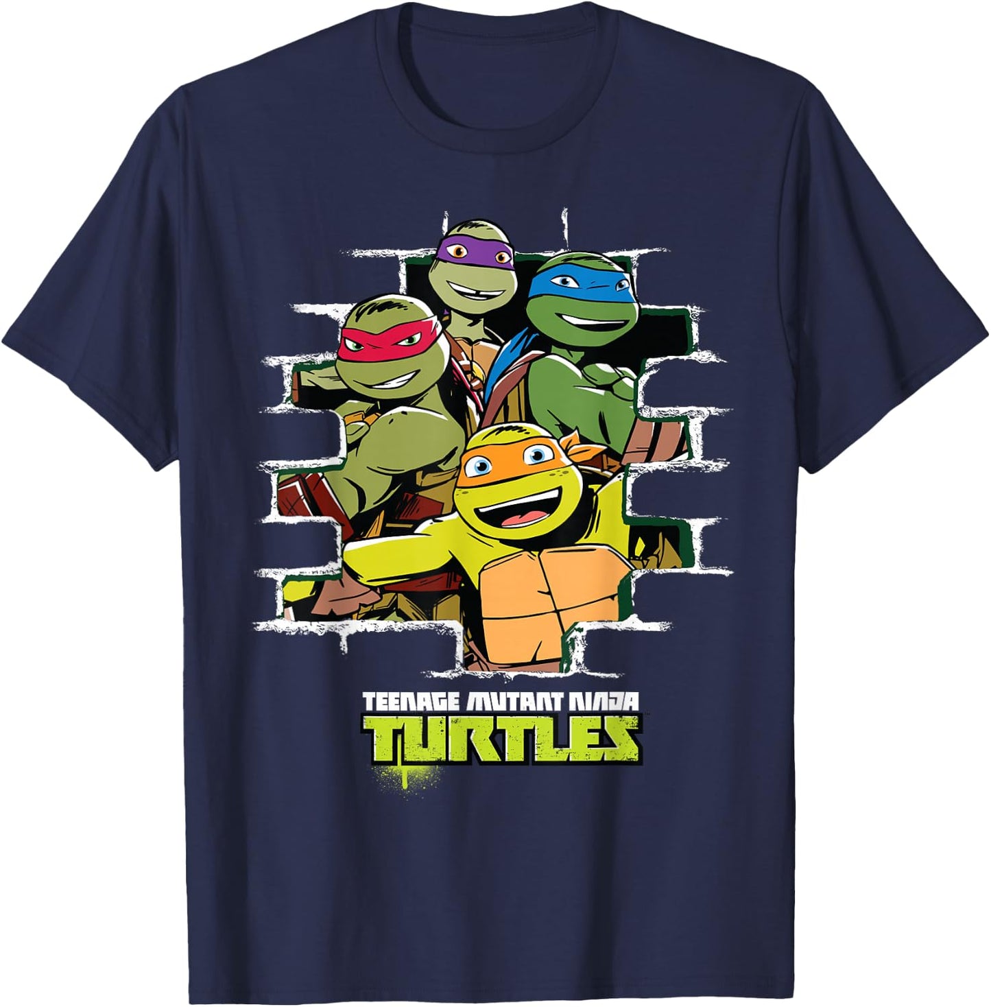 Teenage Mutant Ninja Turtles Opening Through Bricks T-Shirt - T-Shirt | Navy
