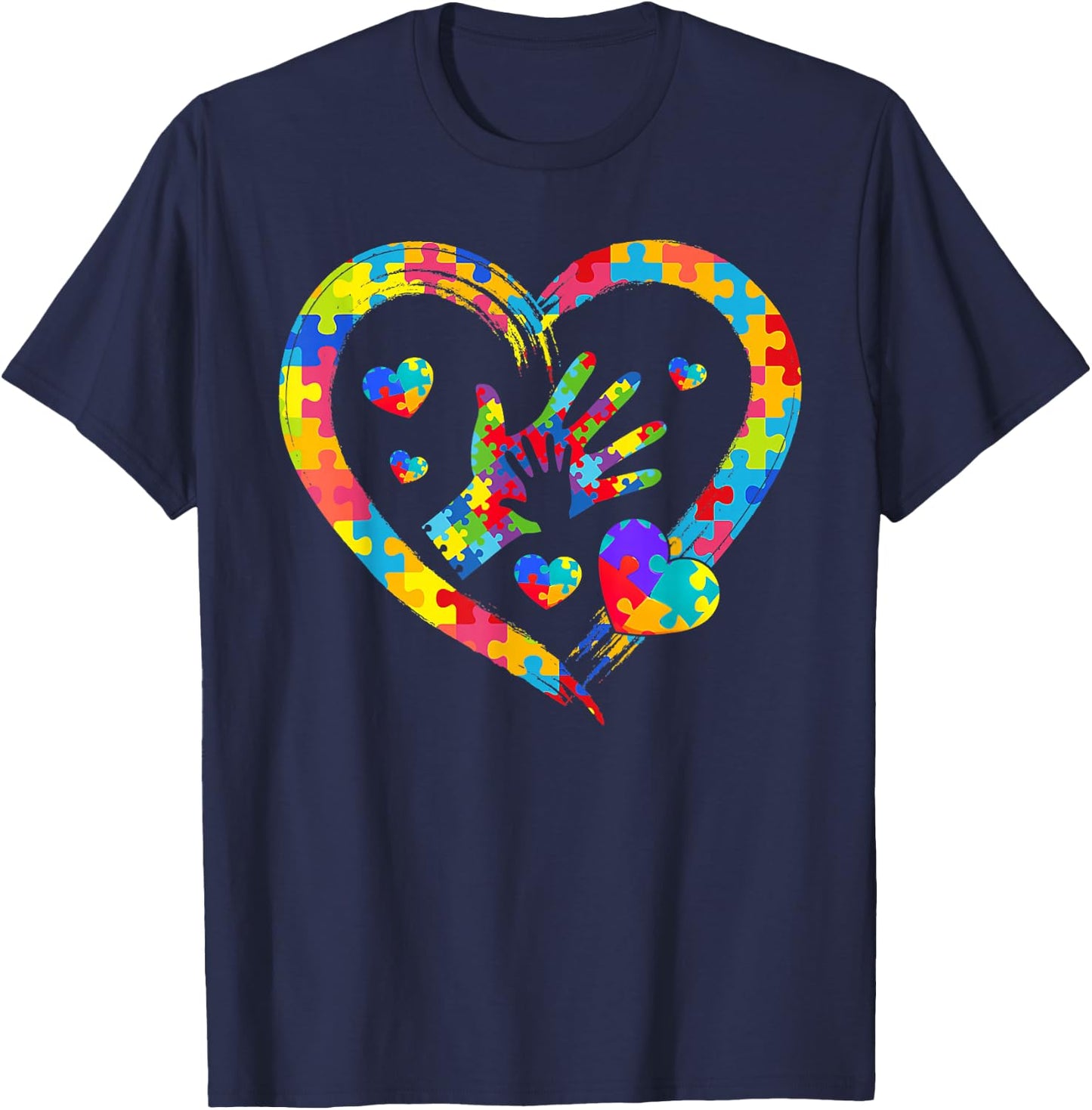 Valentines Day Love Heart Autism Awareness Puzzle Piece T-Shirt - T-Shirt | Navy