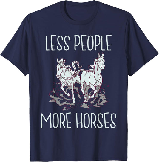 Less People more Horses Horse Riding T-Shirt - T-Shirt | Navy