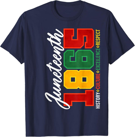 Juneteenth 1865 History Culture Excellence Respect Men Women T-Shirt - T-Shirt | Navy