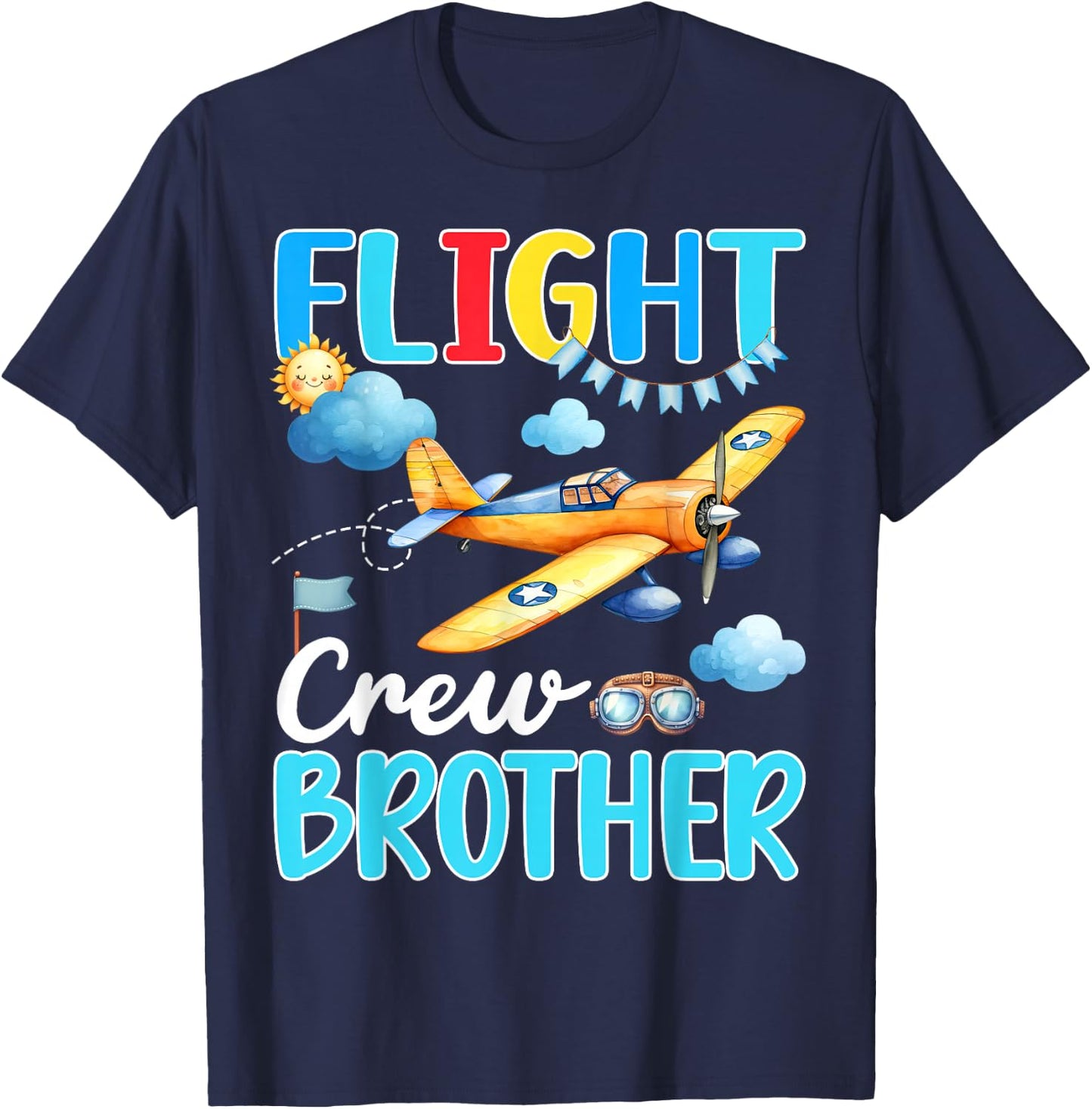 Flight Crew Brother Birthday Squad Airplane Matching Family T-Shirt - T-Shirt | Navy