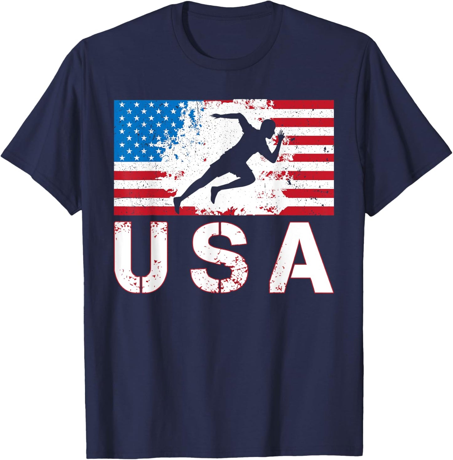 USA Track and field team American flag US men women kids T-Shirt - T-Shirt | Navy
