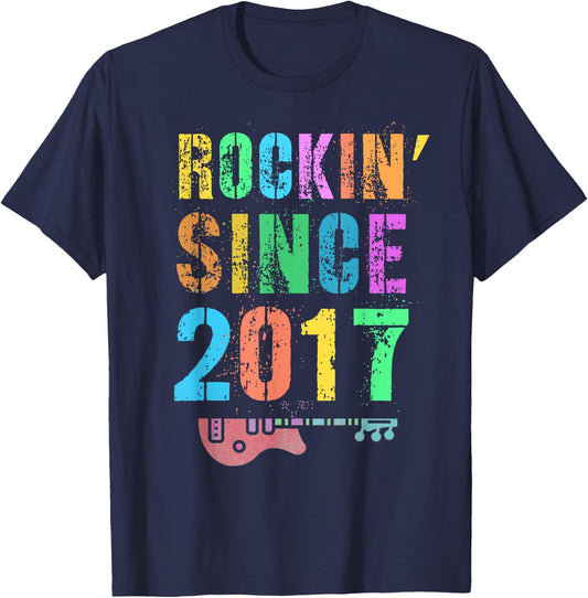 ROCKIN' SINCE 2017 Vintage Rockstar 9th Birthday Boy Girl 9 T-Shirt - T-Shirt | Navy