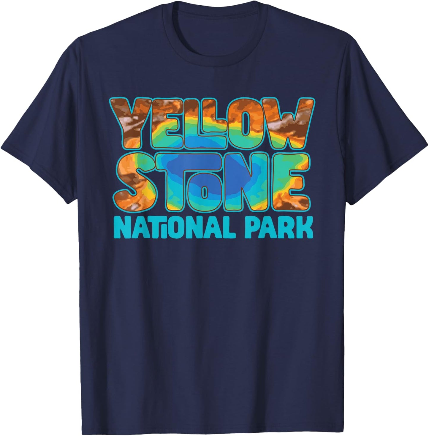 Yellowstone Grand Prismatic Hot Spring Retro T-Shirt - T-Shirt | Navy