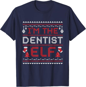 Dentist Christmas Elf Dental School Dentistry Holiday Gift T-Shirt - T-Shirt | Navy