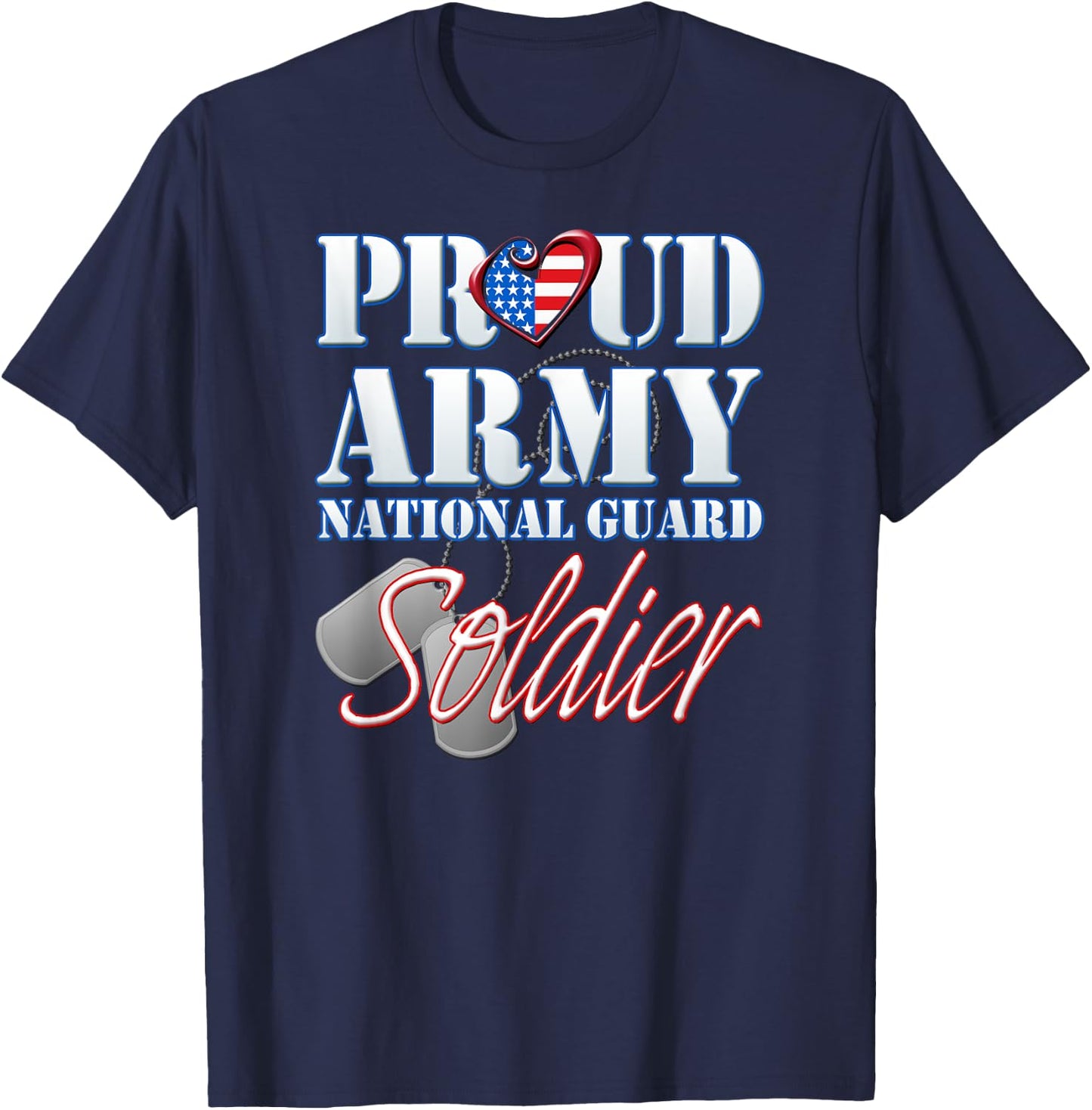 Proud Army National Guard Soldier USA Heart Flag Shirt T-Shirt - T-Shirt | Navy