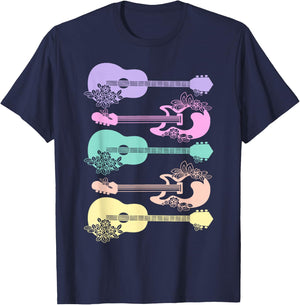 Guitar Lover Girls Pastel Theme Guitars Flowers Music Band T-Shirt - T-Shirt | Navy